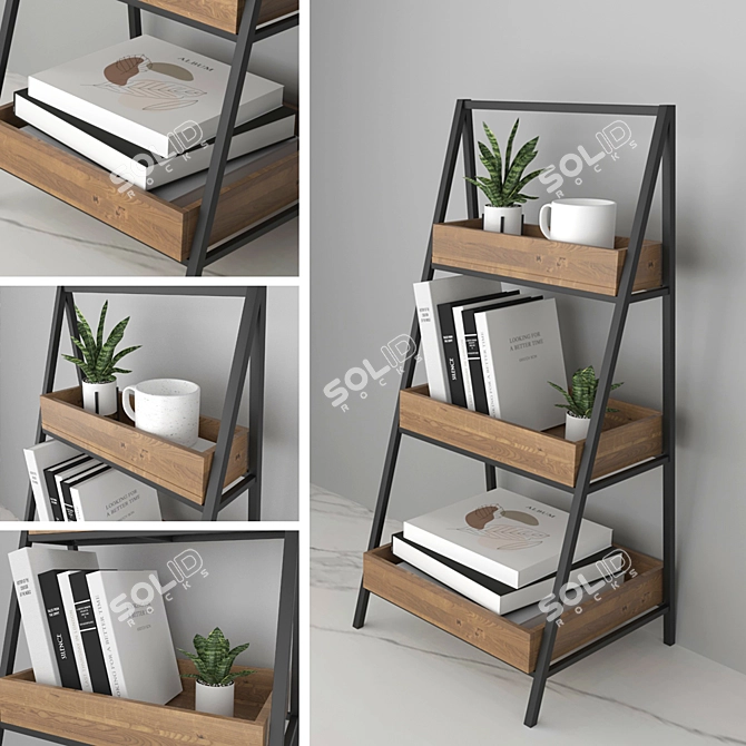  Metal & Wood 3-Tier Decor Stand 3D model image 3