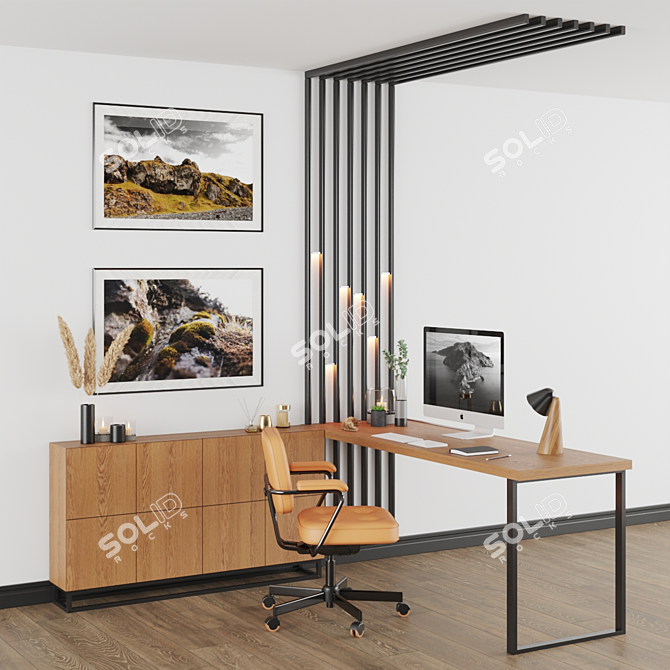 Sleek Office Setup: Lamp, PC, Chair 3D model image 1