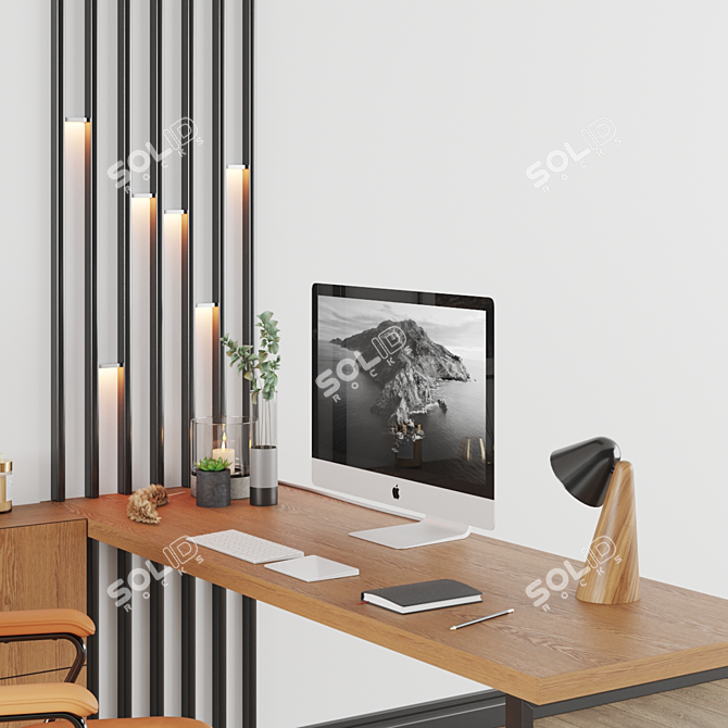 Sleek Office Setup: Lamp, PC, Chair 3D model image 3