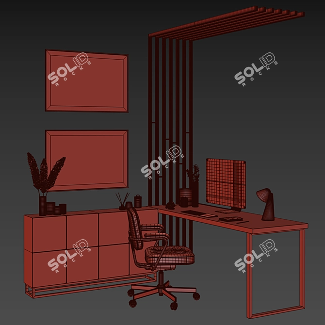 Sleek Office Setup: Lamp, PC, Chair 3D model image 5