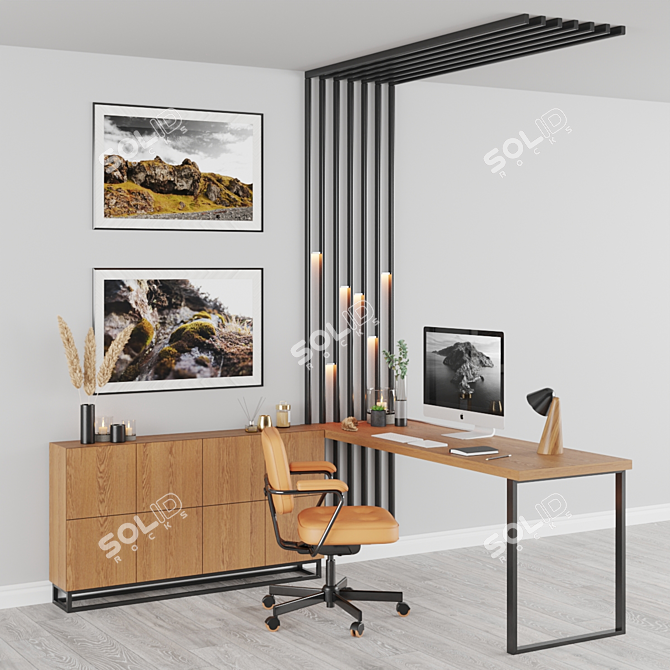 Sleek Office Setup: Lamp, PC, Chair 3D model image 6