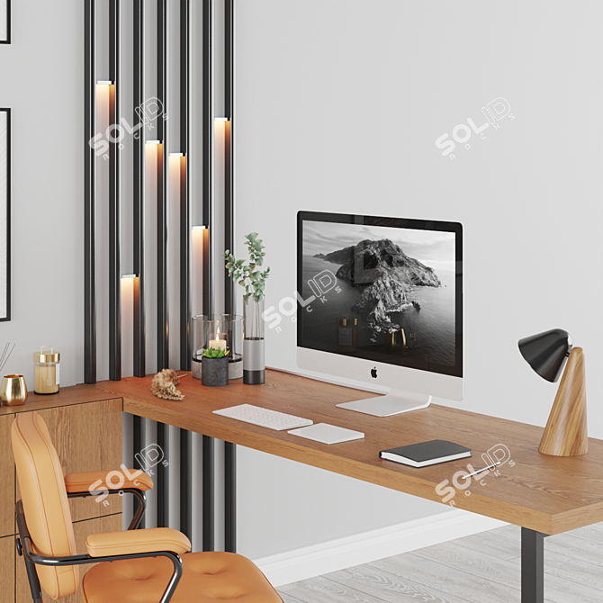 Sleek Office Setup: Lamp, PC, Chair 3D model image 8
