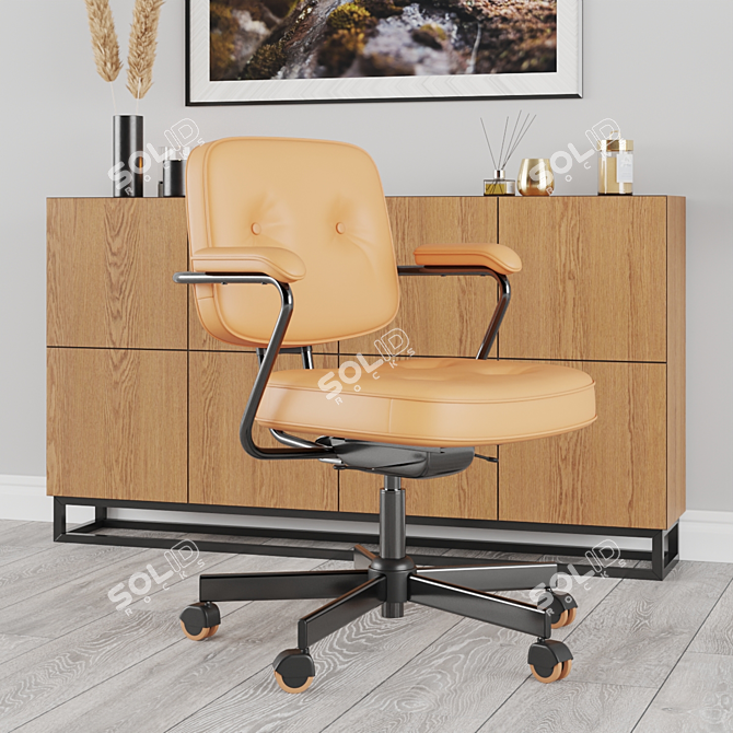 Sleek Office Setup: Lamp, PC, Chair 3D model image 9