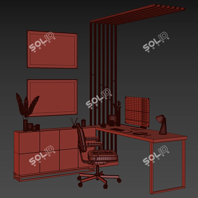 Sleek Office Setup: Lamp, PC, Chair 3D model image 11