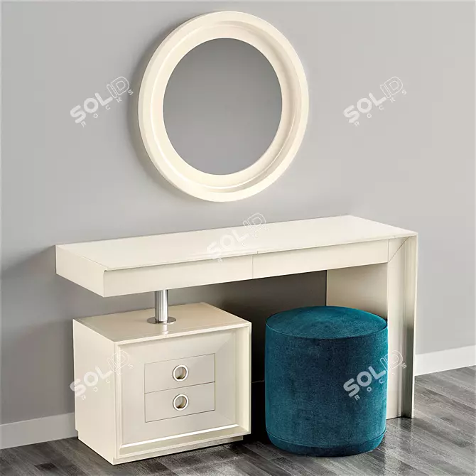 Luxury Vanity Set: Dressing Table, Ottoman & Mirror 3D model image 1