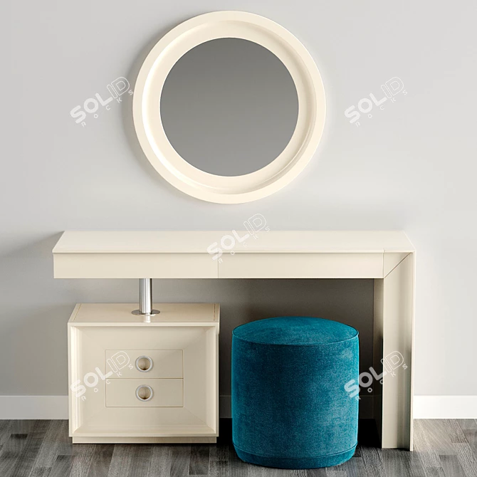 Luxury Vanity Set: Dressing Table, Ottoman & Mirror 3D model image 2