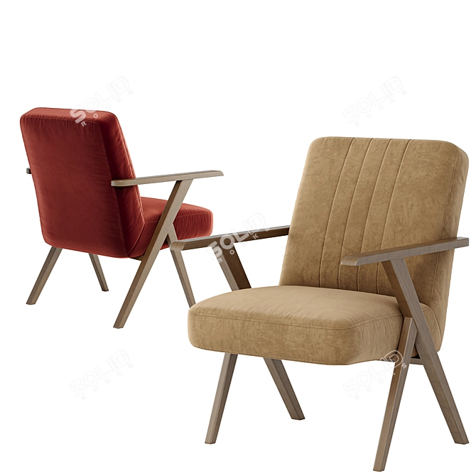 Elegant Benjara Wood Armchair 3D model image 3