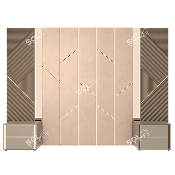 Soft Panel Bed Headboard with Brass Inserts 3D model image 8