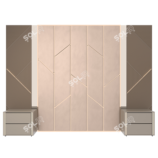 Soft Panel Bed Headboard with Brass Inserts 3D model image 9