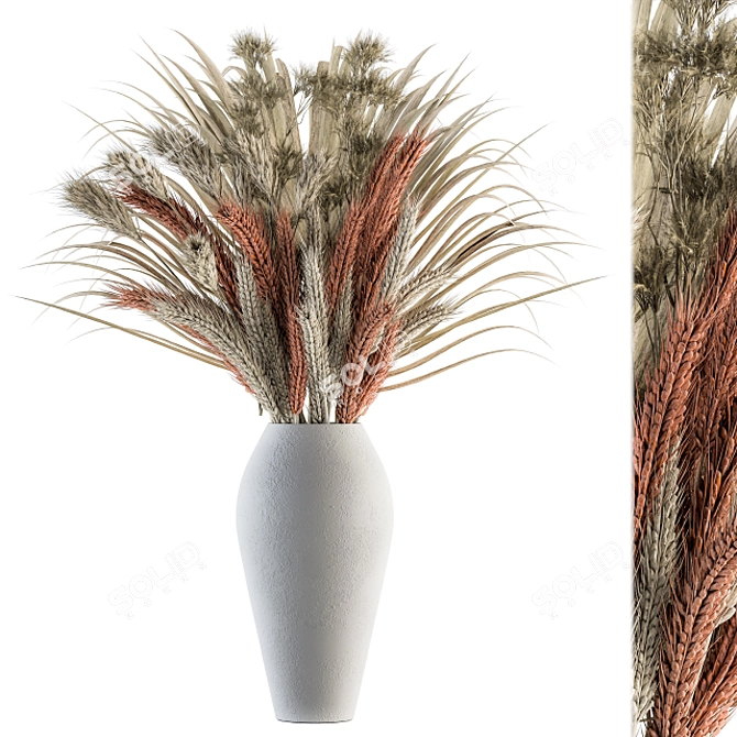 Rustic Dry Wheat & Palm Branch 3D model image 1