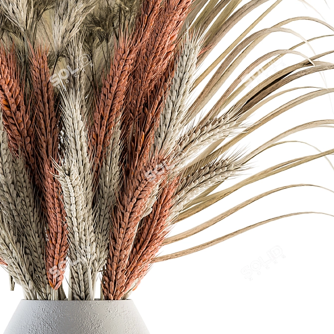 Rustic Dry Wheat & Palm Branch 3D model image 2