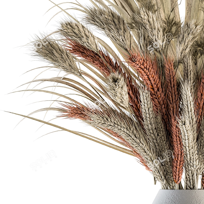 Rustic Dry Wheat & Palm Branch 3D model image 3