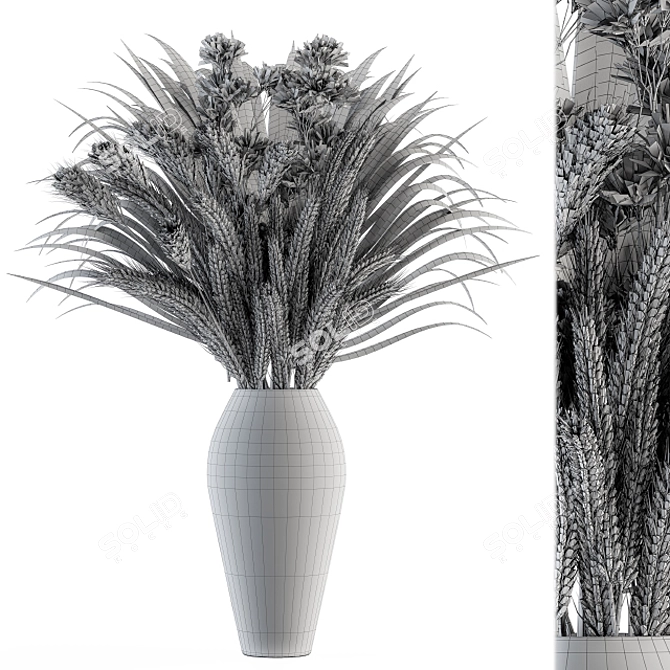 Rustic Dry Wheat & Palm Branch 3D model image 4