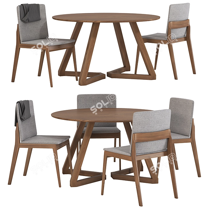 Elegant 001: Walnut & Gray Velvet Table 3D model image 1