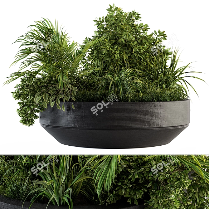 Green Oasis: Outdoor Plant Set in Concrete Pot 3D model image 1