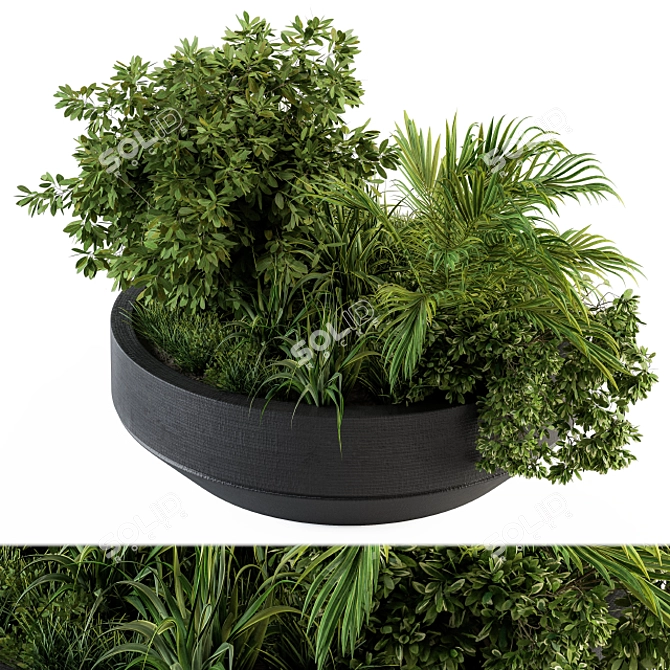 Green Oasis: Outdoor Plant Set in Concrete Pot 3D model image 2