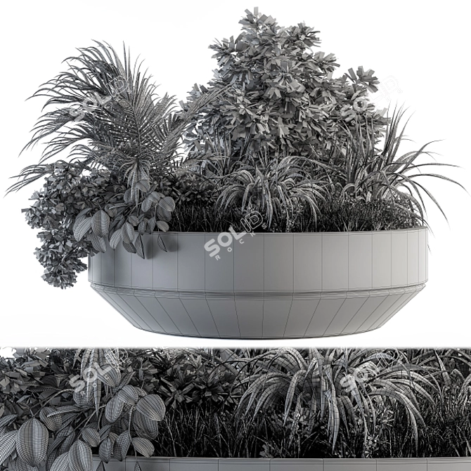 Green Oasis: Outdoor Plant Set in Concrete Pot 3D model image 5