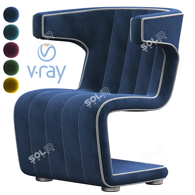 Modern Blue Leather Swivel Chair 3D model image 1