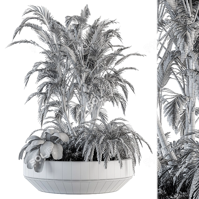 Concrete Pot Tree Set - Outdoor Plants 3D model image 5