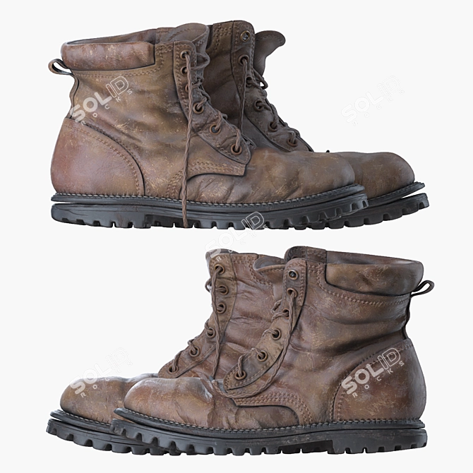 Vintage Worn Leather Boots 3D model image 4