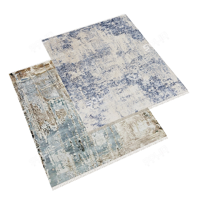 Elegant Ivory Blue Area Rug 3D model image 1