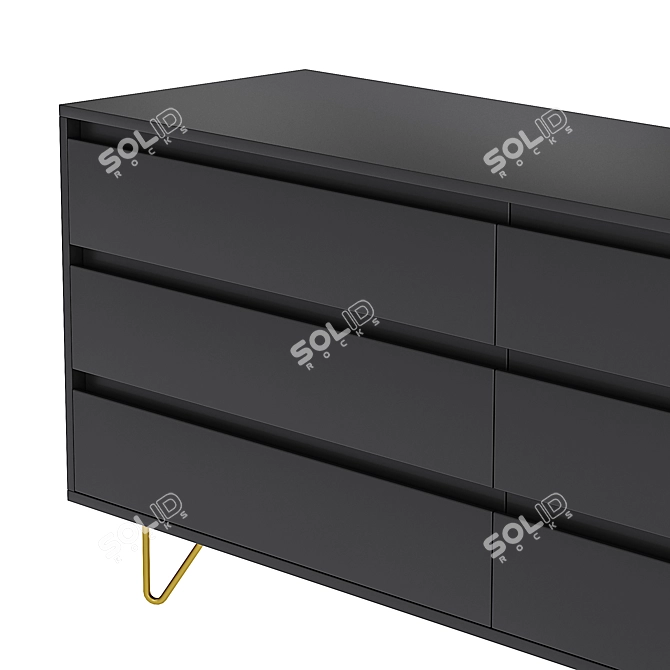 Elona Wide Chest: Chic Charcoal & Brass Drawers 3D model image 2