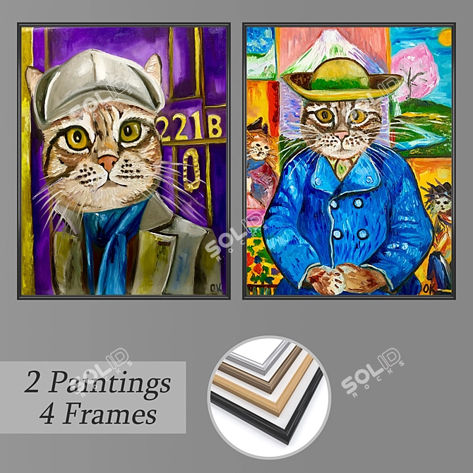 Versatile Set of Wall Paintings with Frames 3D model image 1
