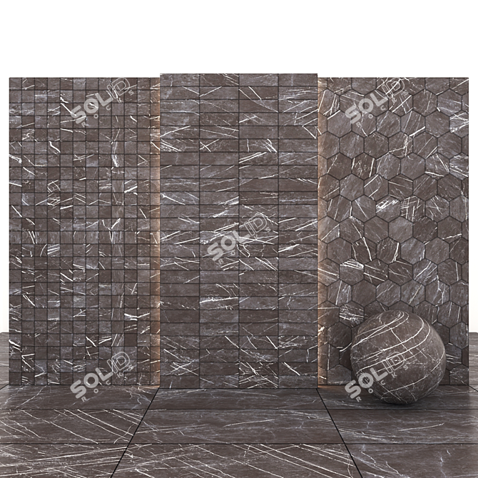 Glossy Gray Stone Texture - Versatile 7 Tile Set 3D model image 3