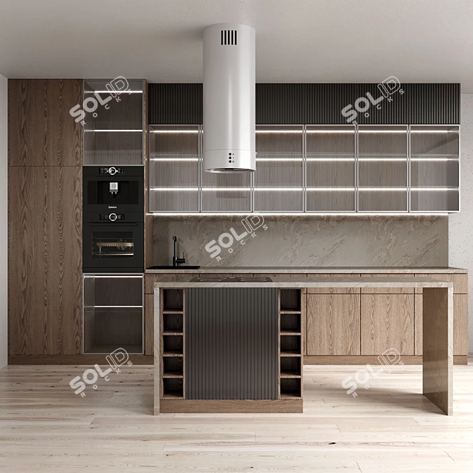 Modern Style Kitchen with Island 3D model image 1