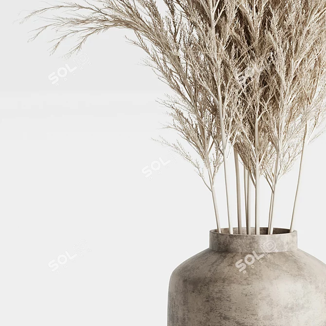 Rustic Pampas Bouquets in Ceramic Vase 3D model image 2