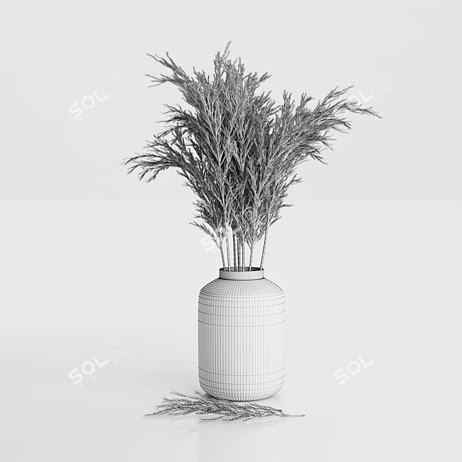 Rustic Pampas Bouquets in Ceramic Vase 3D model image 4