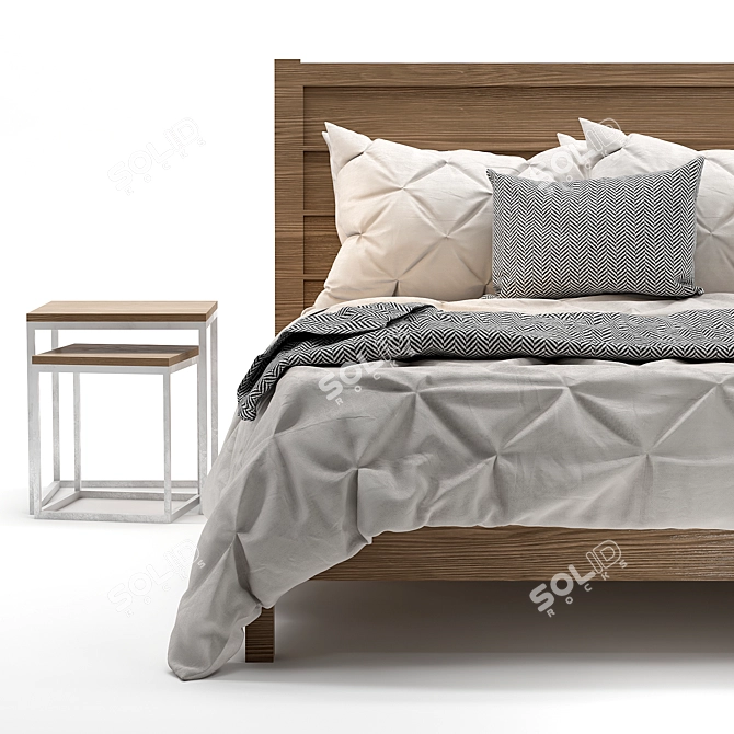 White Cotton Cover Bed - Sleek and Stylish 3D model image 3