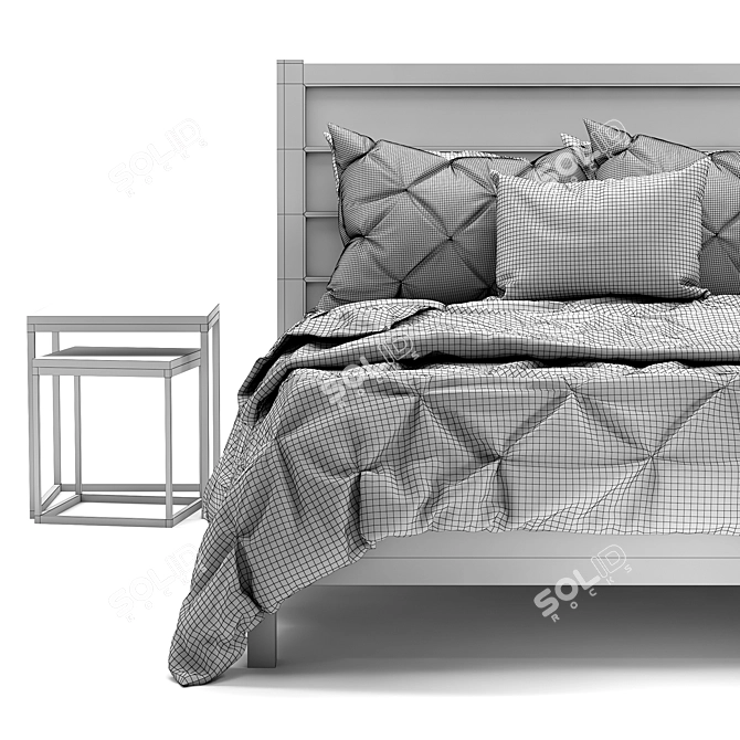 White Cotton Cover Bed - Sleek and Stylish 3D model image 4