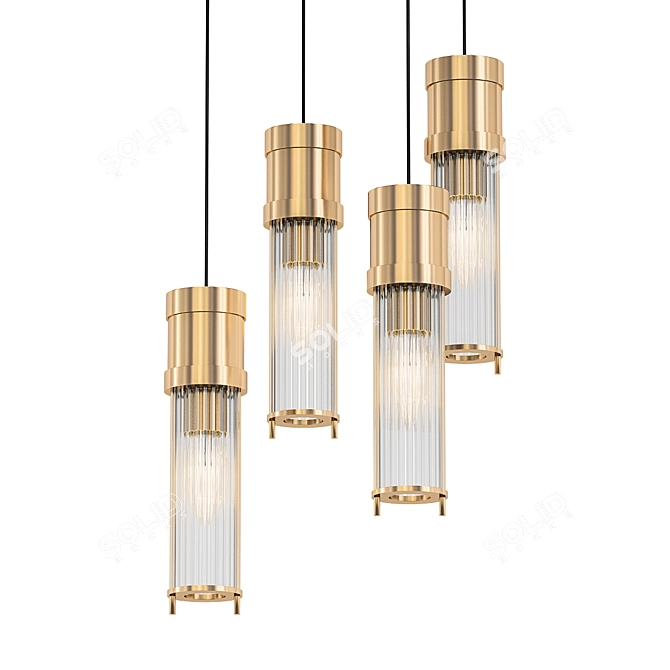Modern Glass and Brass Pendant Light 3D model image 1