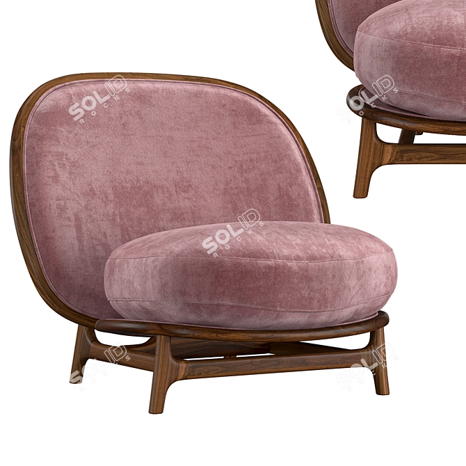 Modern Velvet Wooden Armchair 3D model image 1