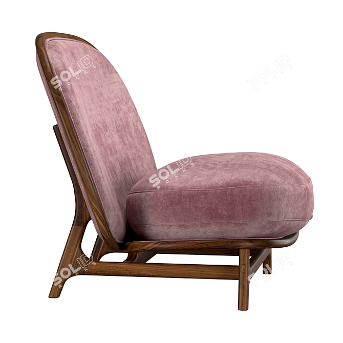 Modern Velvet Wooden Armchair 3D model image 4