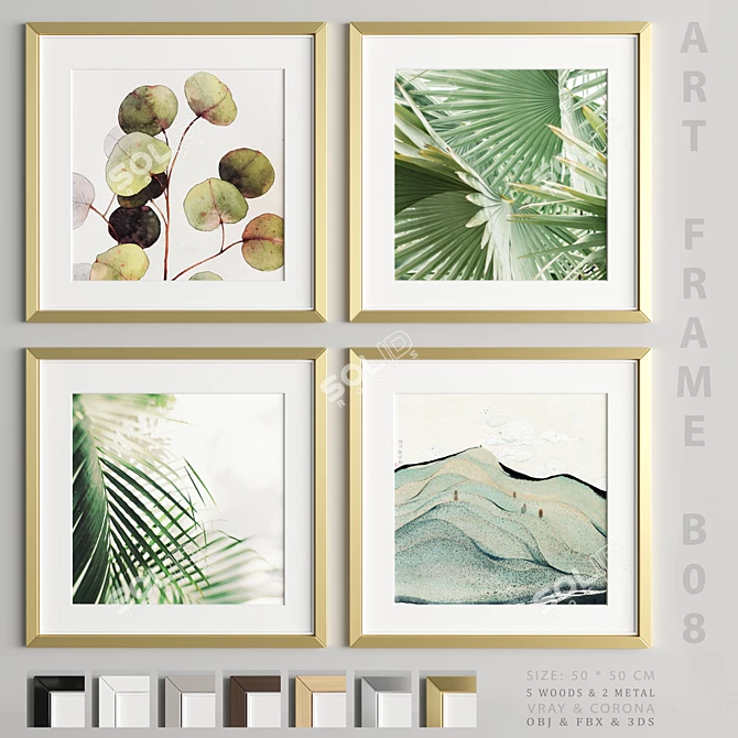 Modern Art Frame Set B08 - Variety of Materials & Export Options 3D model image 1