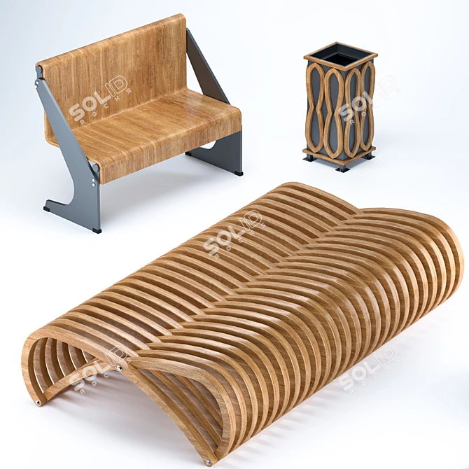 Modern Outdoor Bench Set with Decorative Urn 3D model image 5