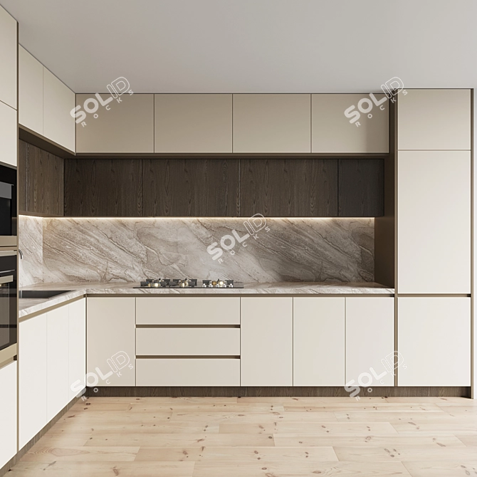 Modern Kitchen Set: Gas Hob, Sink, Oven, Hood & 4 Drawers 3D model image 4