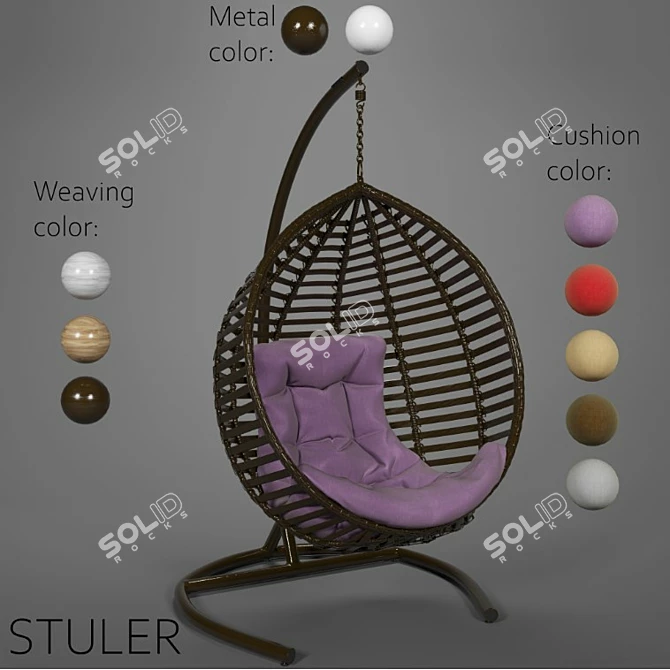 Eco-Rattan Steel Frame Hanging Chair 3D model image 1