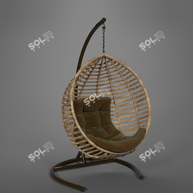 Eco-Rattan Steel Frame Hanging Chair 3D model image 3