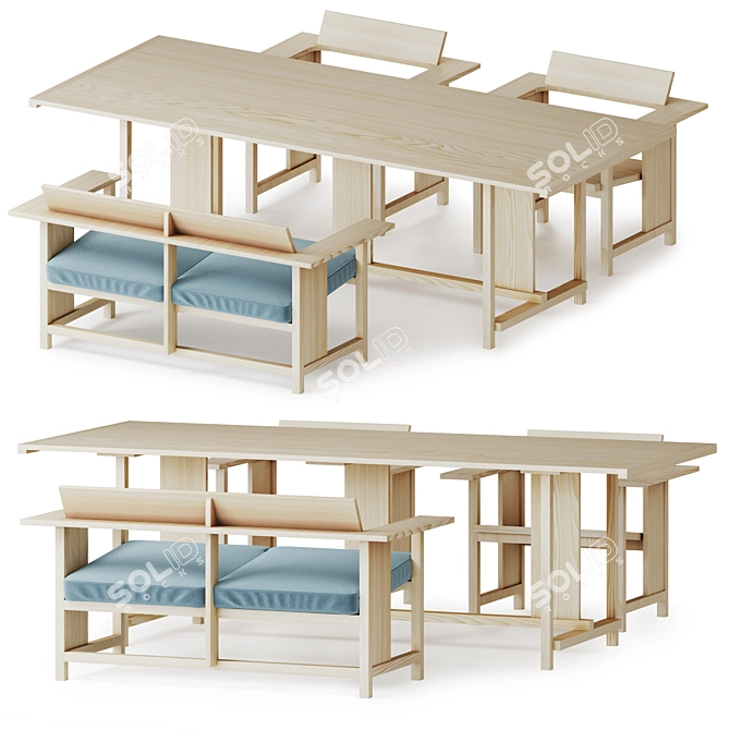 Solid Wood Dining Set by Mattiazzi 3D model image 1