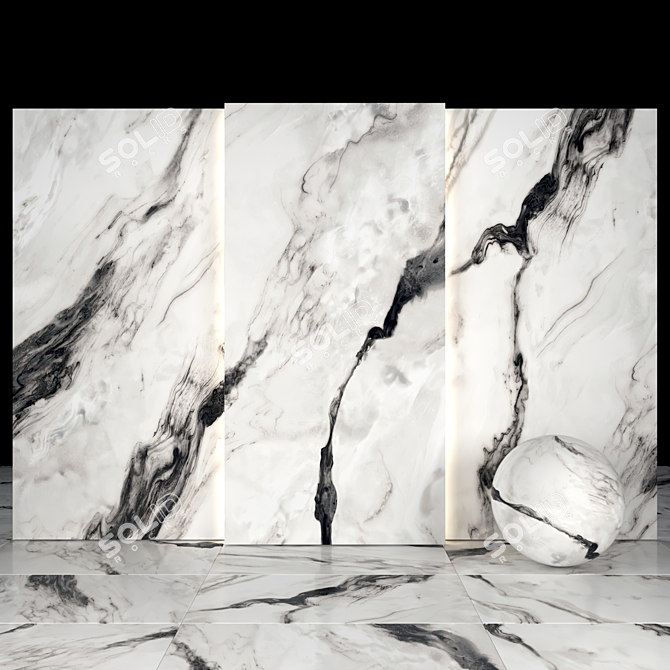 Elegant Royal Black Marble Slabs 3D model image 1