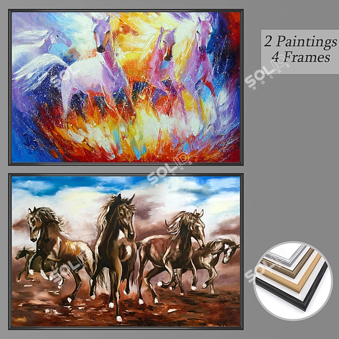 Artistic Wall Ensemble: Set of 2 Paintings and 4 Frame Options 3D model image 1