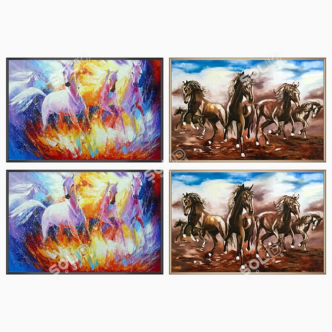 Artistic Wall Ensemble: Set of 2 Paintings and 4 Frame Options 3D model image 2