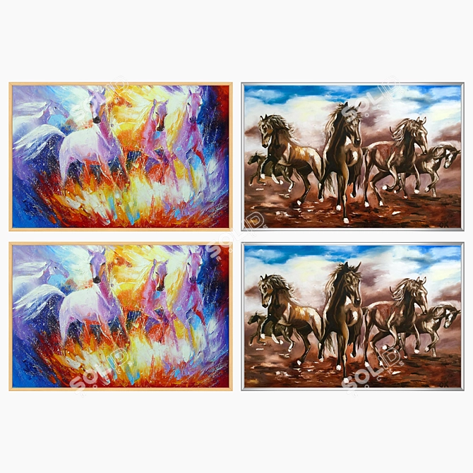 Artistic Wall Ensemble: Set of 2 Paintings and 4 Frame Options 3D model image 3