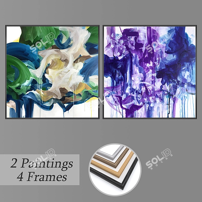 Artistic Wall Set with Multiple Frames 3D model image 1