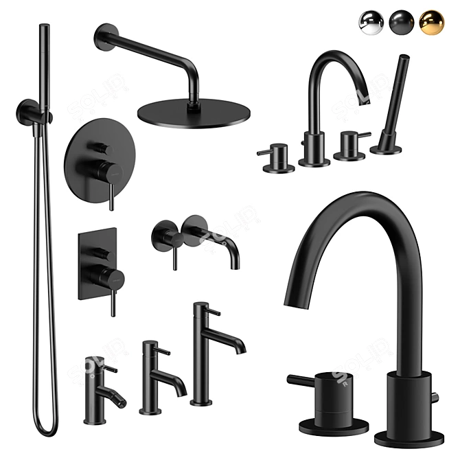 Omnires Y Collection: Elegant Chrome and Black Chrome Bathroom Set 3D model image 1