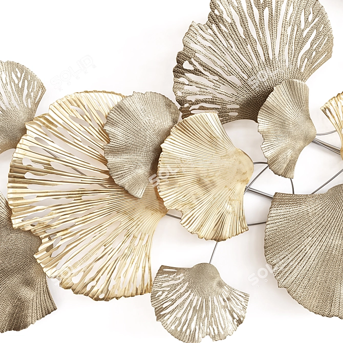 Golden Ginkgo Leaf Wall Sculpture 3D model image 2