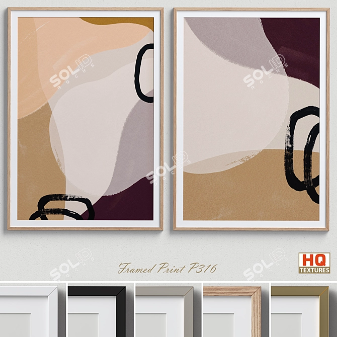 Neutral Minimalist Abstract Framed Prints 3D model image 1